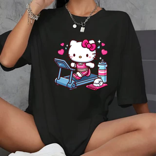 Camiseta Feminina Blusa Hello Kitty Esteira Fitness Para Treino Academia Qualidade Premium Envio Ime