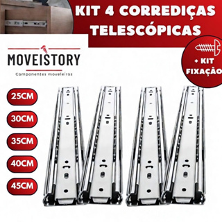 Kit 4 Corrediças Telescópicas Light Gaveta Aço Trilho Com Parafusos 25cm 30cm 35cm 40cm 45cm Reforço em Oferta na Shopee