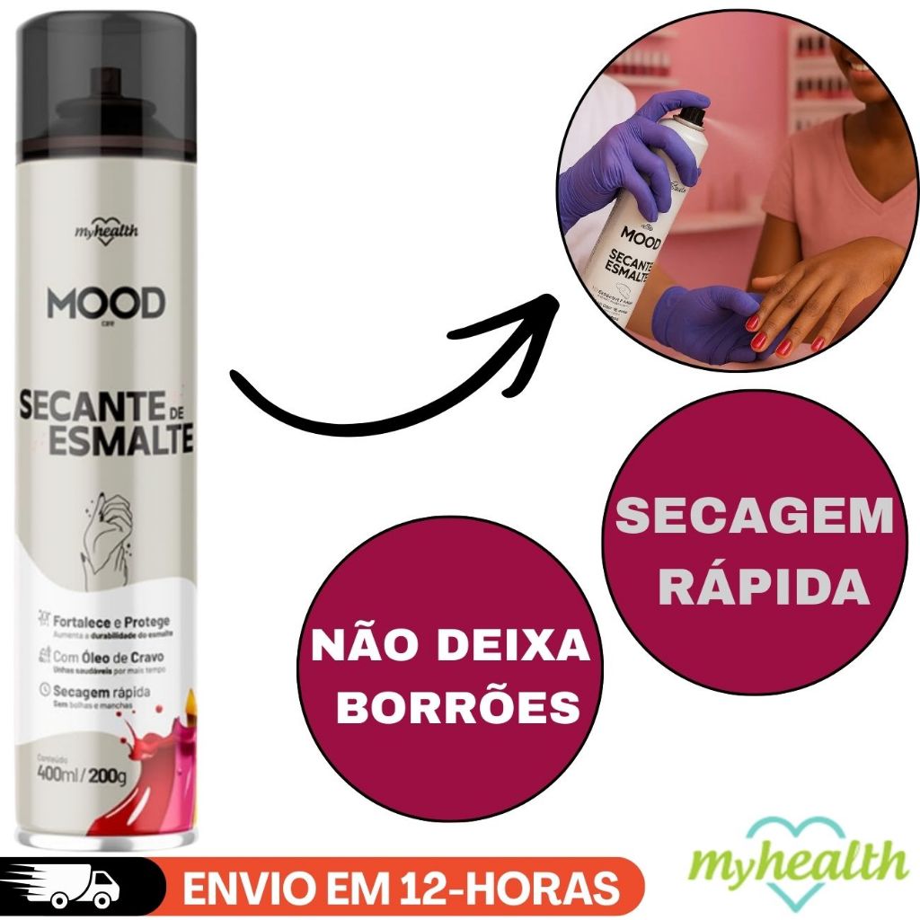 SECANTE DE ESMALTE SPRAY MOOD 400ML PROFISSIONAL ÓLEO DE CRAVO JATO SECO SEM BOLHAS MANICURE SALÃO