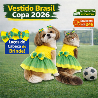 Vestido Pet Femea Copa Roupa Cachorro e Gato Brasil Verde e Amarelo com Tule com Glitter Vestido Pet em Oferta na Shopee