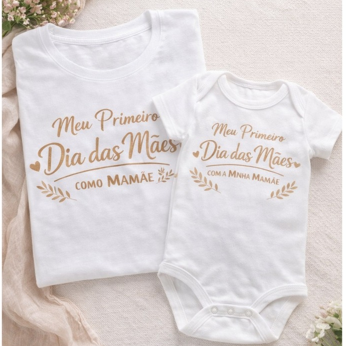 Kit Roupa Mãe e Bebê Dia das Mães | Camiseta Mamãe + Body Meu Primeiro Dia das Mães em Oferta na Shopee
