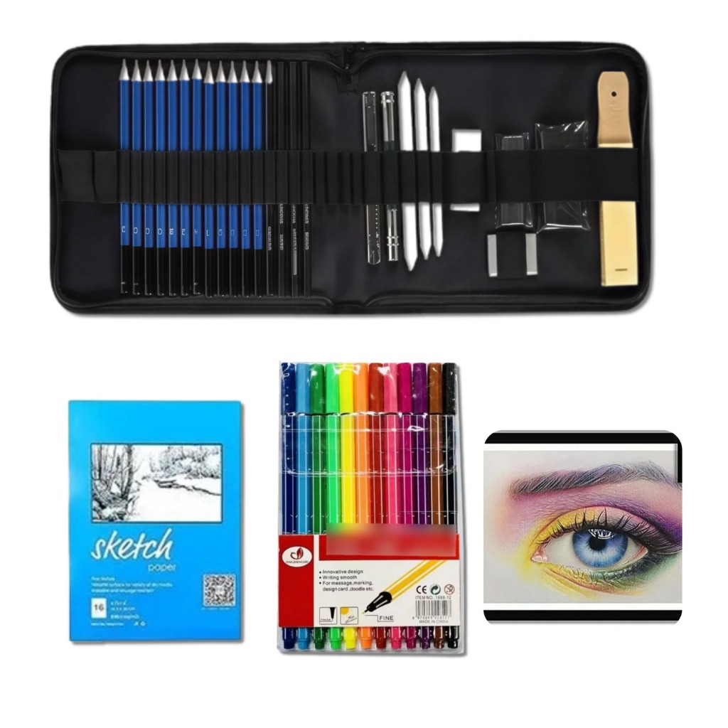 Conjunto de Lápis de Desenho 35pcs+12cores Caneta Marcadora  para Artistas Iniciantes