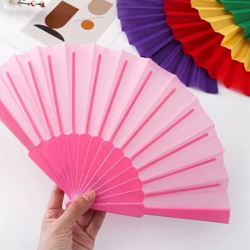 Leque dobrável plano multicolorido, ideal para o verão, perfeito para uso doméstico diário e também para levar a eventos
