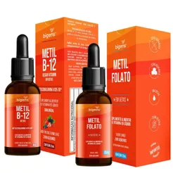 Kit Metil B-12 Vegan (Metilcobalamina) + Metilfolato B9 (Ácido Fólico Ativo) Bigens em Gotas – 20ML