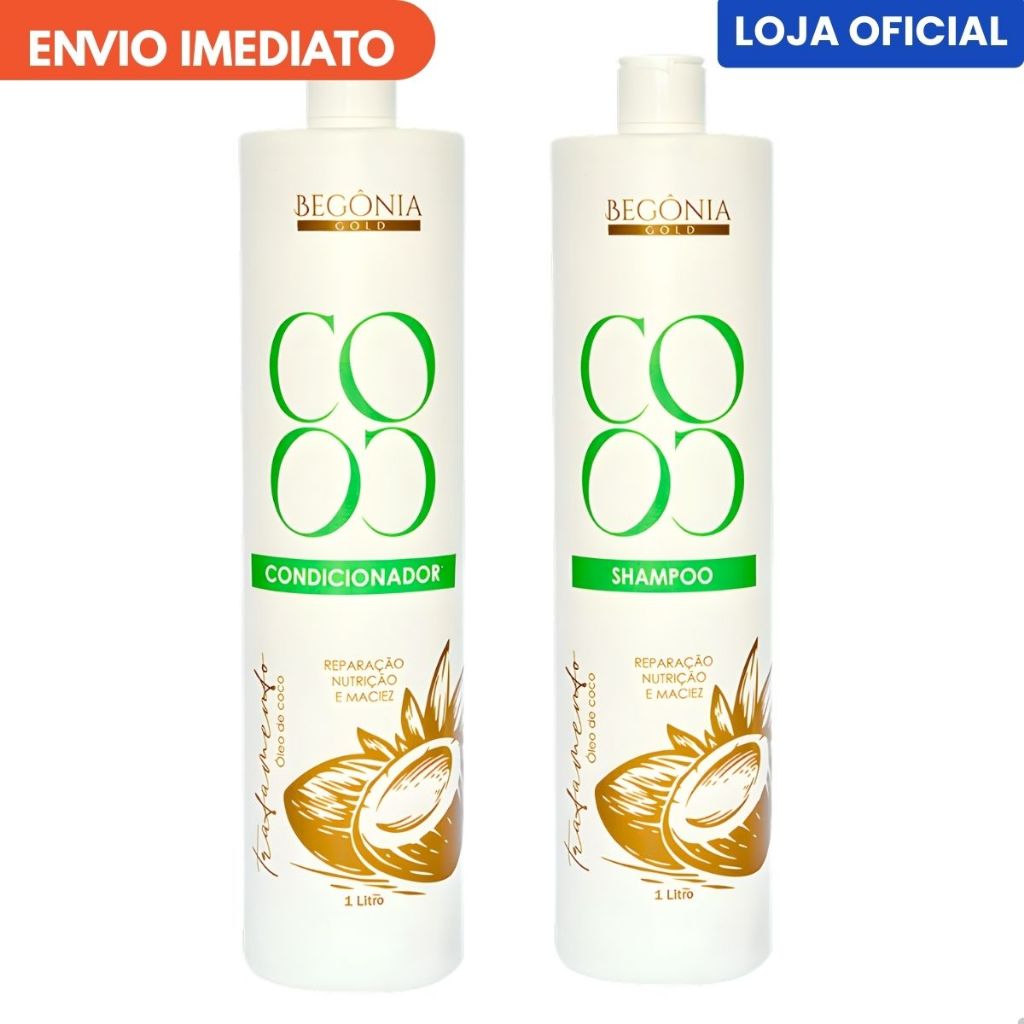 Kit Capilar Óleo de Coco 1L Shampoo e Condicionador Hidratação Nutrição Brilho Maciez Força Cabelo