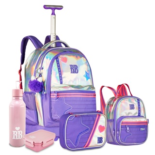 KIT Mochila De Carrinho C/ Chaveiro Pompom Estojo Lancheira Escolar Rebecca Bonbon RB em Oferta na Shopee