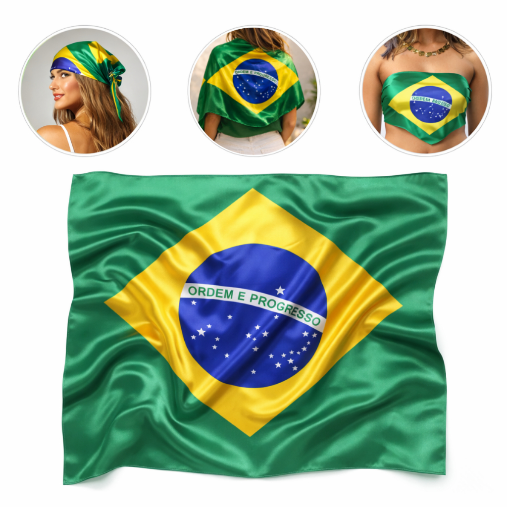 Lenço de Cetim 90x90cm e 70x90 Look Fashion Feminino Multiuso Bandeira do Brasil Copa 2026 Hexa Bandana em Oferta na Shopee