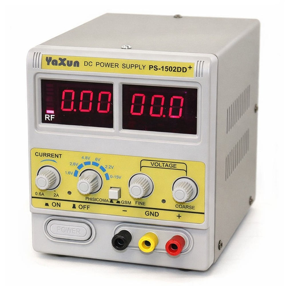 Fonte de Alimentação Yaxun 1502DD+ Digital 15V 2A Regulável para Bancada Manutenção Celular
