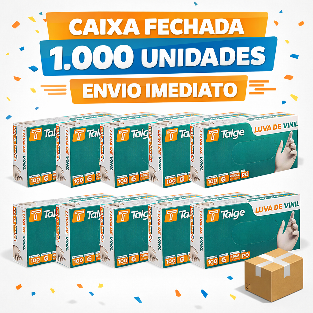 Kit Luva Branca Descartável Luva Descartável de Vinil COM PÓ TALGE Caixa C/1000 Unidades