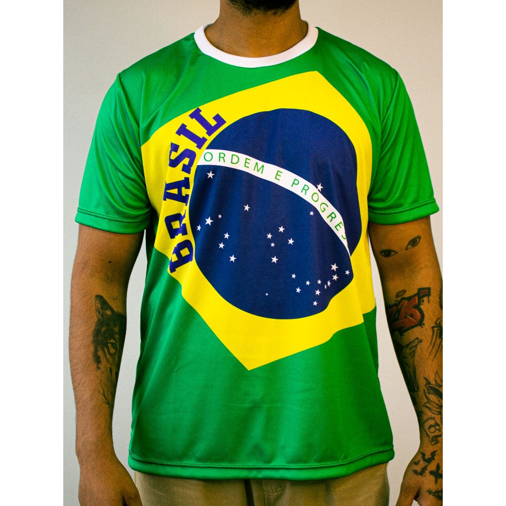 Camiseta do Brasil Masculina Estampa Verde Amarela Confortável