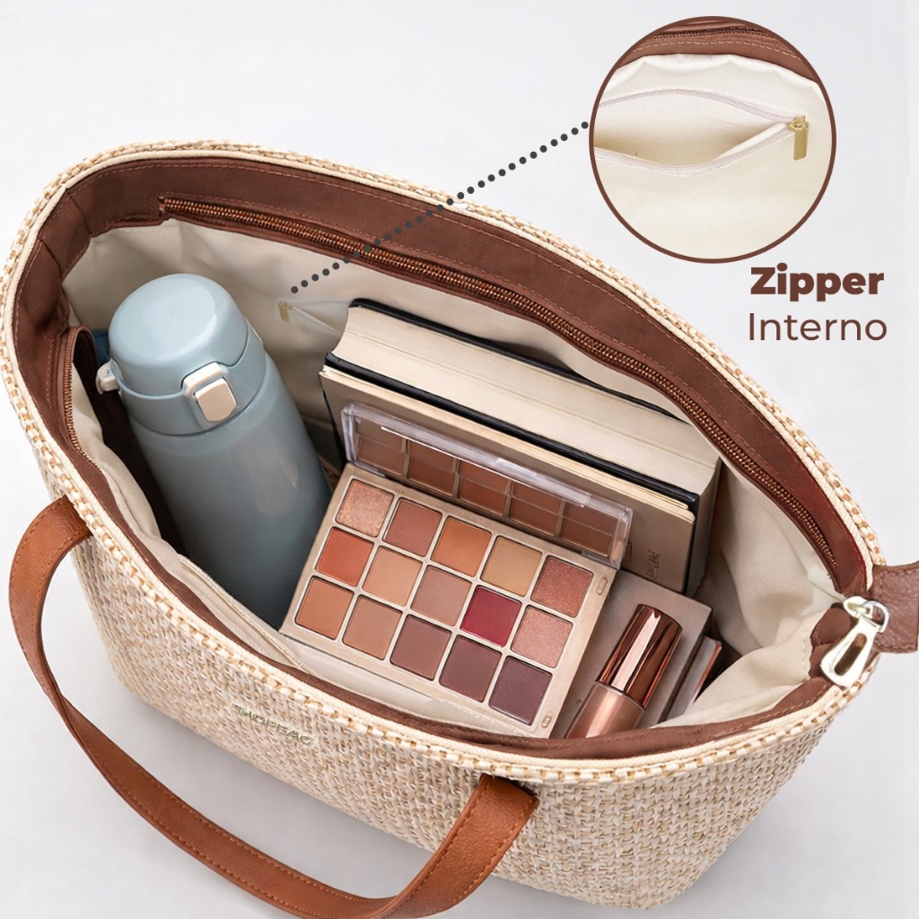 Sacola de Praia Feminina Bolsa Grande Shopbag Califórnia Palha