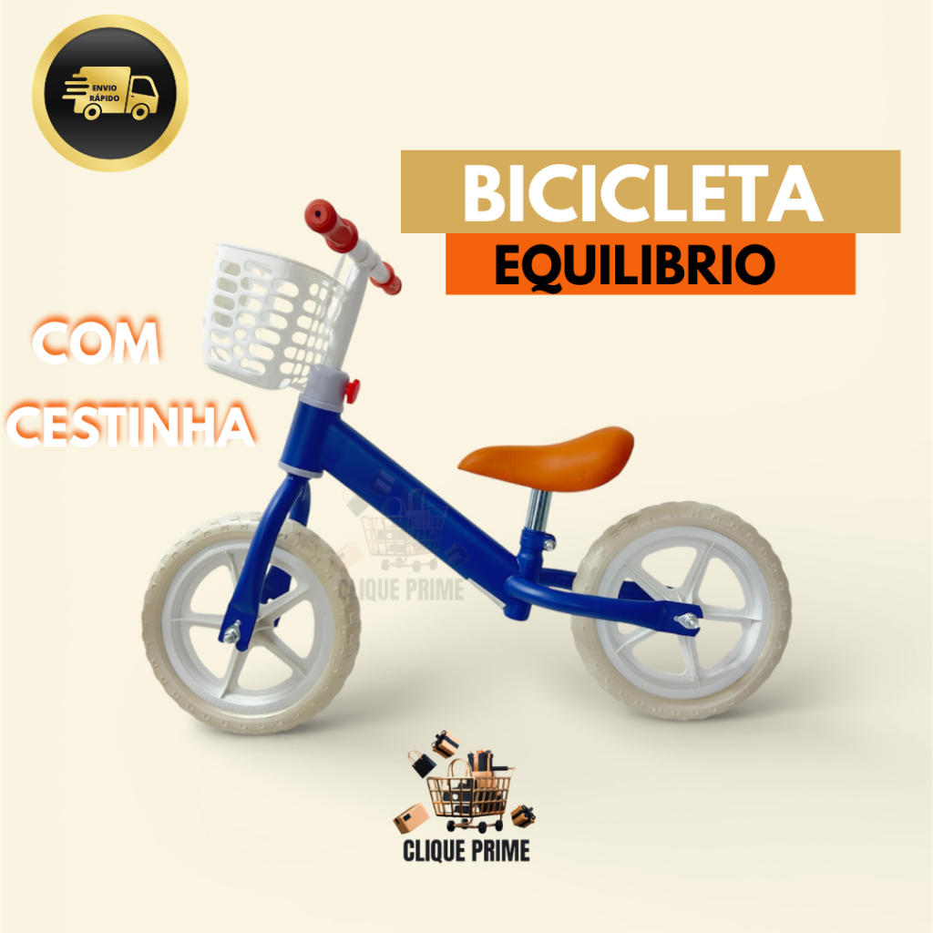 Bicicleta Equilíbrio Infantil sem Pedal Leve Roda Anti-furo Com Cestinha