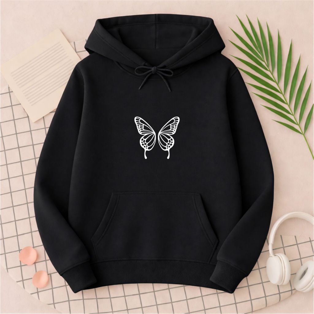 Blusa de Frio Moletom Feminino Flanelado Estampado Borboleta Moda Inverno Casaco Quentinho