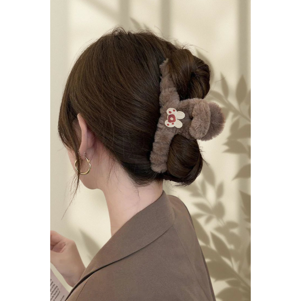 Garra De Cabelo Com Clipe De Felpuda – Acessórios Fofos Para Mulheres, Grampos Da Moda - Moda Outono Inverno - Presilha