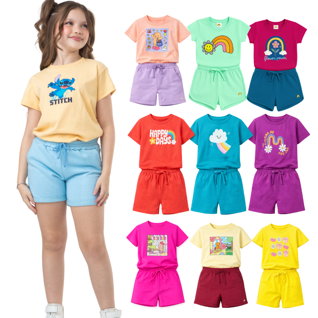 Kit 6 Peças Verão Roupas Infantil Menina 2 à 16 Anos 3 conjunto infantil menina Camisa Juvenil Short