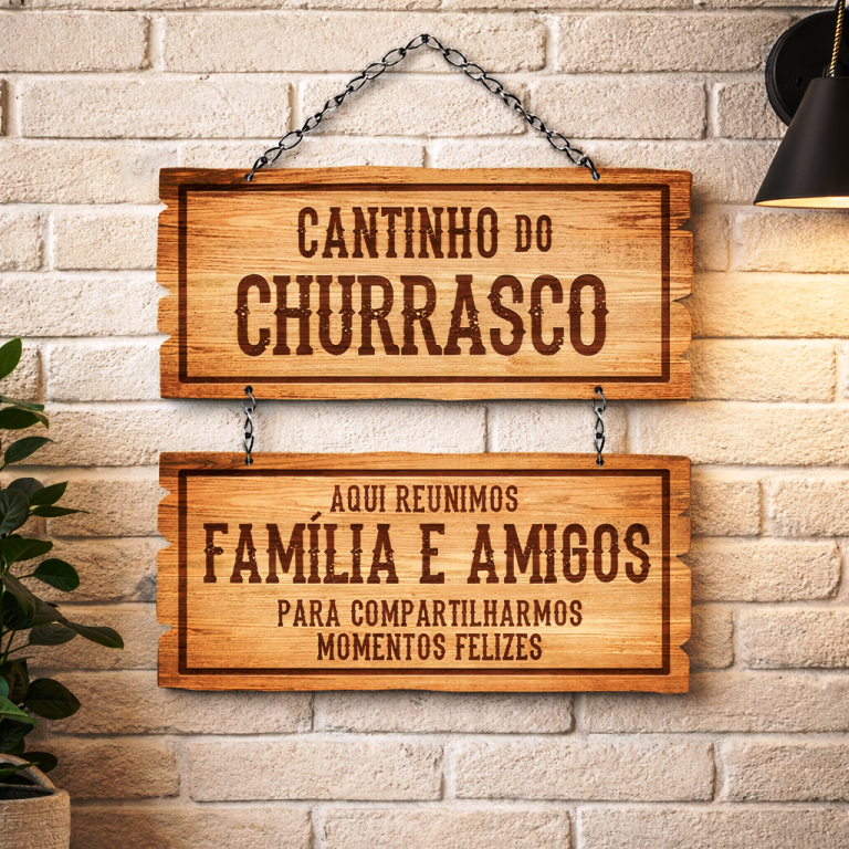Placa Decorativa para Parede - Cantinho do Churrasco - Aqui Reunimos Família e Amigos