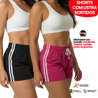 Kit 2 Shorts com Listra Feminino Sortidos Secagem Rápida com Elástico Cordão Ajustável Moda Praia Treino Academia em Oferta na Shopee