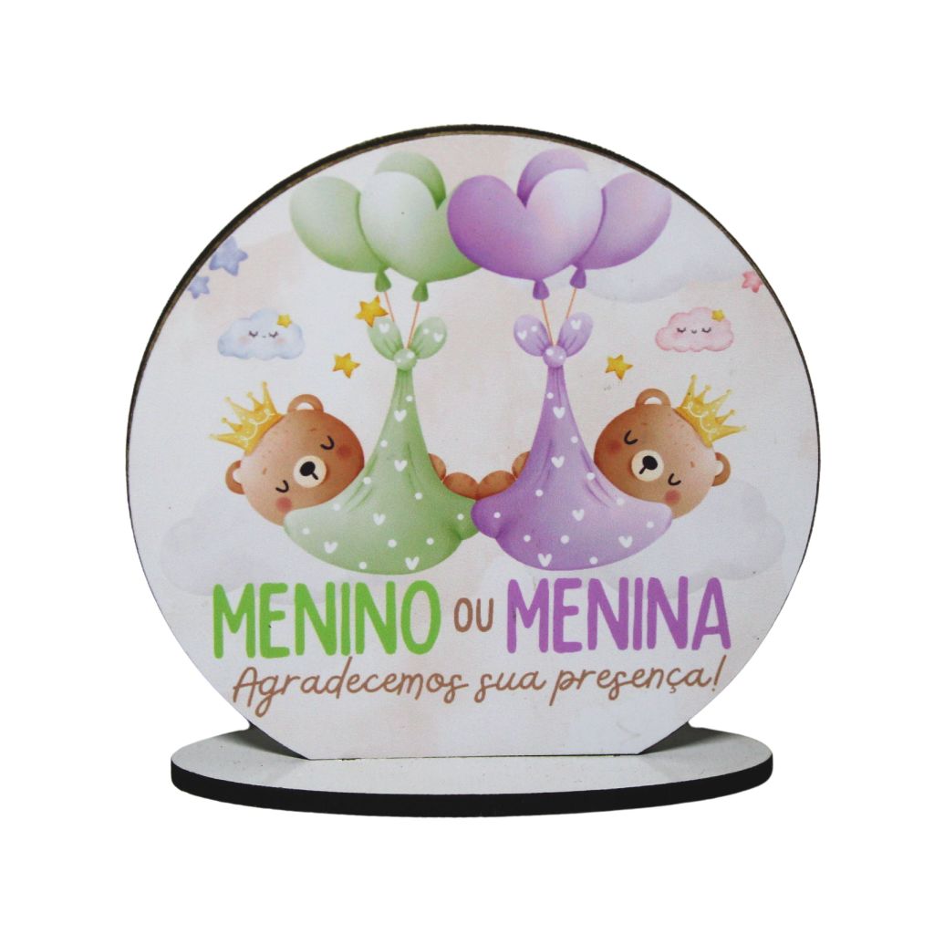 Plaquinha Ursinhos MDF Personalizável – Chá Revelação Menino ou Menina – Verde e Roxo – Fast