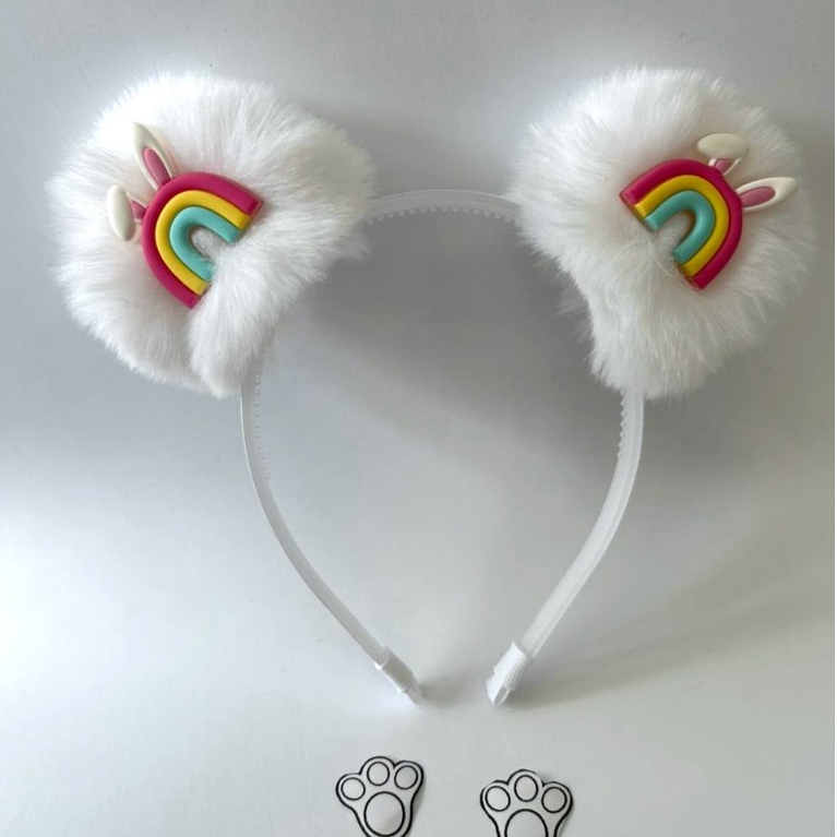 Tiara Infantil Tiara com Pompom Arco Iris Arquinho Orelha de Coelho