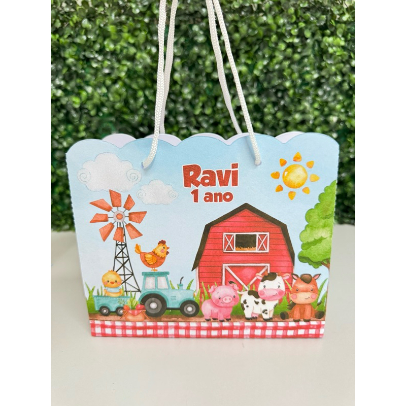 Sacolinha surpresa fazendinha aquarela/ PEGUE E MONTE/Personalizados fazendinha/lembrancinhas fazendinha menino vermelho