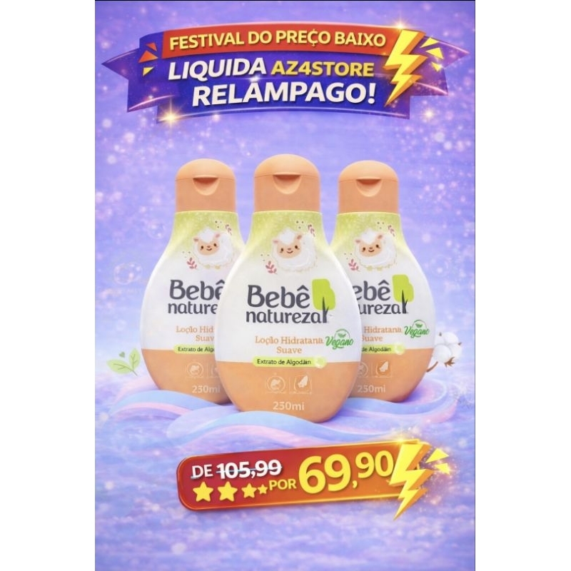 Hidratante Bebê Natural 230ml Sem Álcool Vegano Hipoalergênico Pele Sensível Suave Cheiroso Gostoso