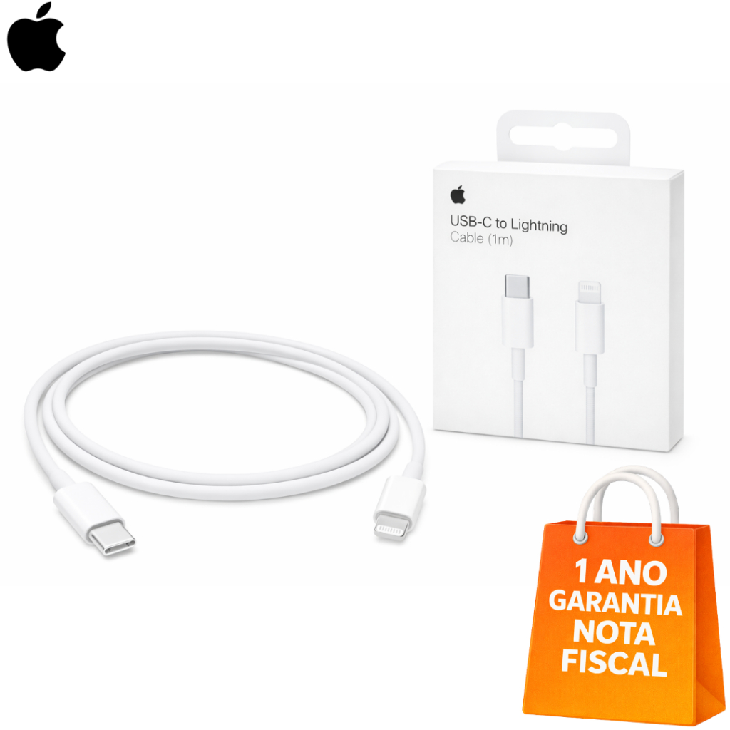Cabo Original Apple USB-C para Lightning 1m – Compatível com iPhone 5/6/7/8/9/X/XS/11/12/13/14/SE, iPad – Lacrado