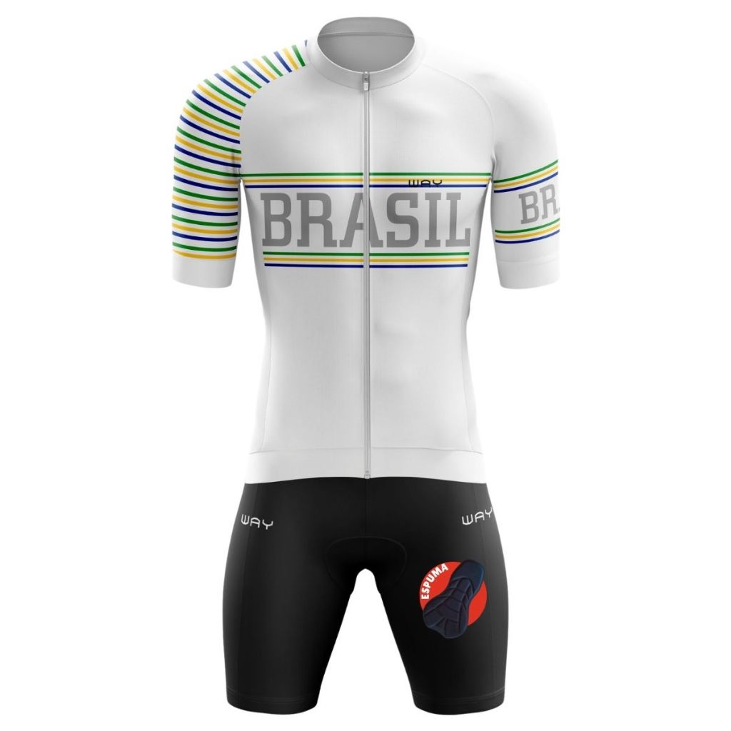 Conjunto Ciclismo Masculino Kit Camisa Premium Ziper Brasil Bermuda Acolchoado Espuma Bike MTB Speed