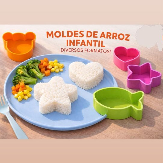 molde de arroz infantil formato de urso, estrela, coração, peixe, forma de arroz