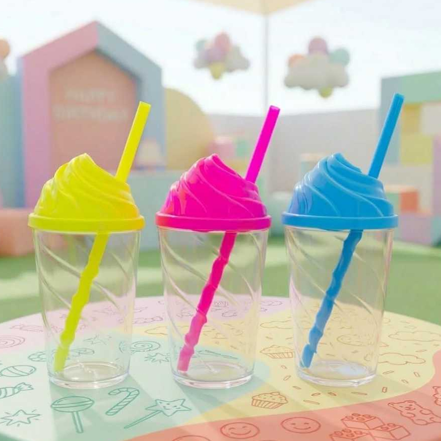 10 COPOS TWISTER 300ML CRISTAL COM TAMPA CHANTILLY E CANUDO PARA PERSONALIZAR ADESIVAR FESTA em Oferta na Shopee