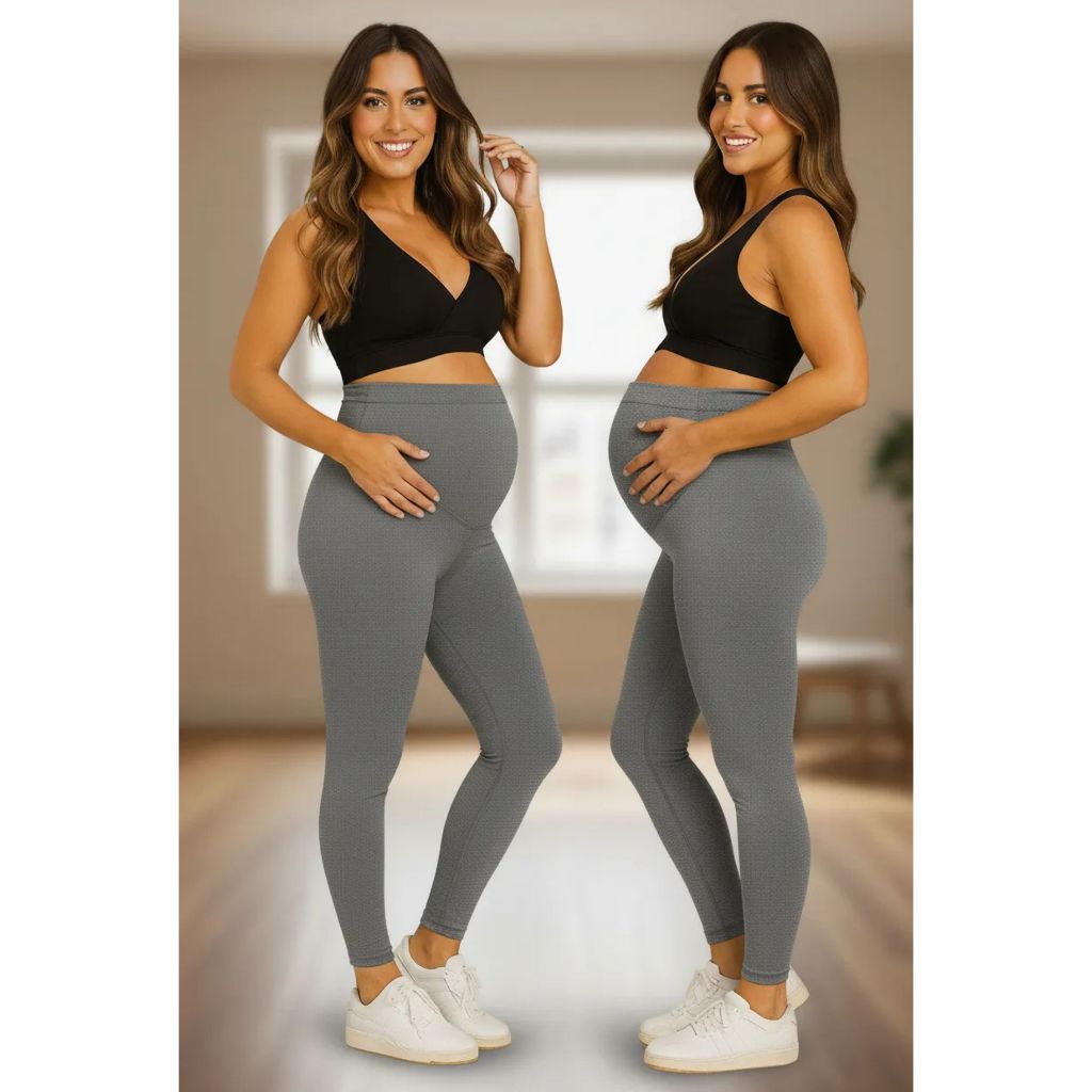Kit 2 Legging gestante cor cinza mescla calça grávida maternidade alto conforto sustentação barriga plus