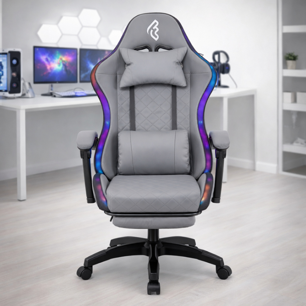 Cadeira Gamer e Escritório Ergonômica Ragnar Com Led RGB Ajustável Preta e Branca