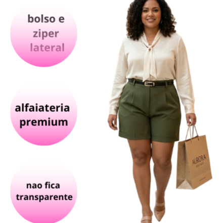 Short Alfaiataria femnina Plus Size Cintura Alta Ziper Lateral com cinto  G1 ao G5 Curvy Chic 2026 em Oferta na Shopee