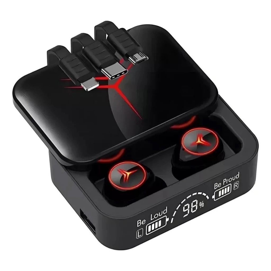 Fone de Ouvido Sem Fio M88 PLUS Tws com Powerbank e 3 Cabos Carregadores Portáteis em Oferta na Shopee