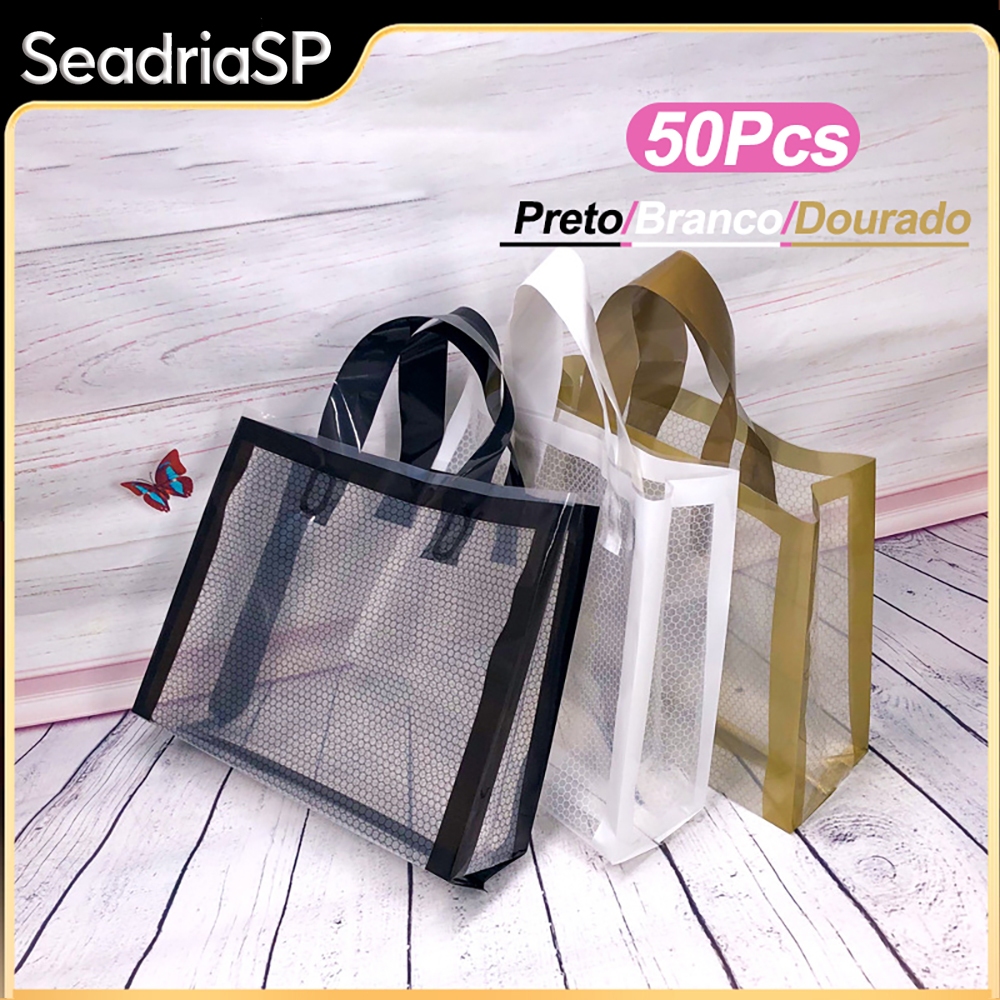 Kit 50 Un Sacolas Presente Compras Atacado   PE & PVC Sacos De Compras De Plástico com Alça 32*32cm