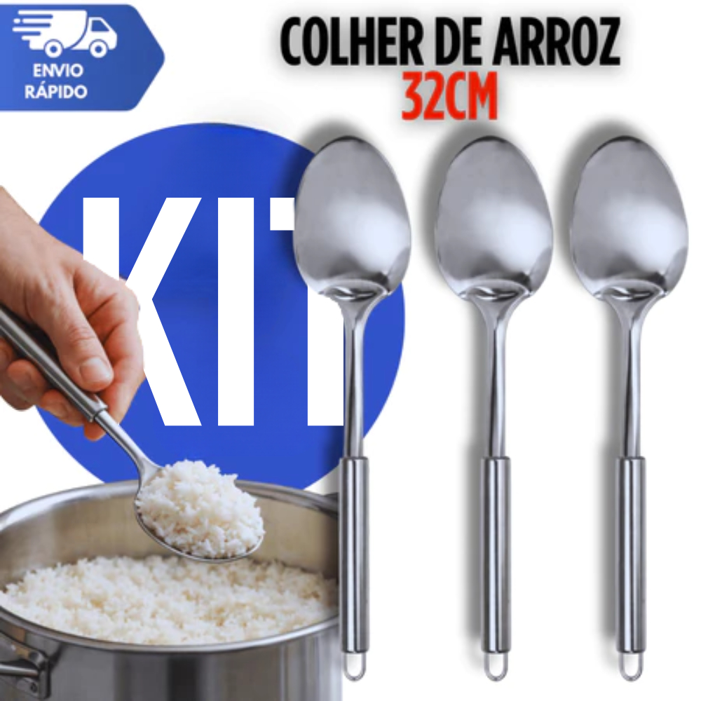 Colher de Arroz Aço Inox Grande 32 cm Para Cozinha e Restaurantes Multiuso Utilidades Premium