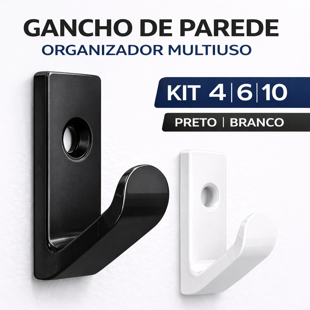 Gancho de Parede Organizador Multiuso Kit 4 6 10 Unidades Preto Branco para Cozinha Banheiro Quarto em Oferta na Shopee