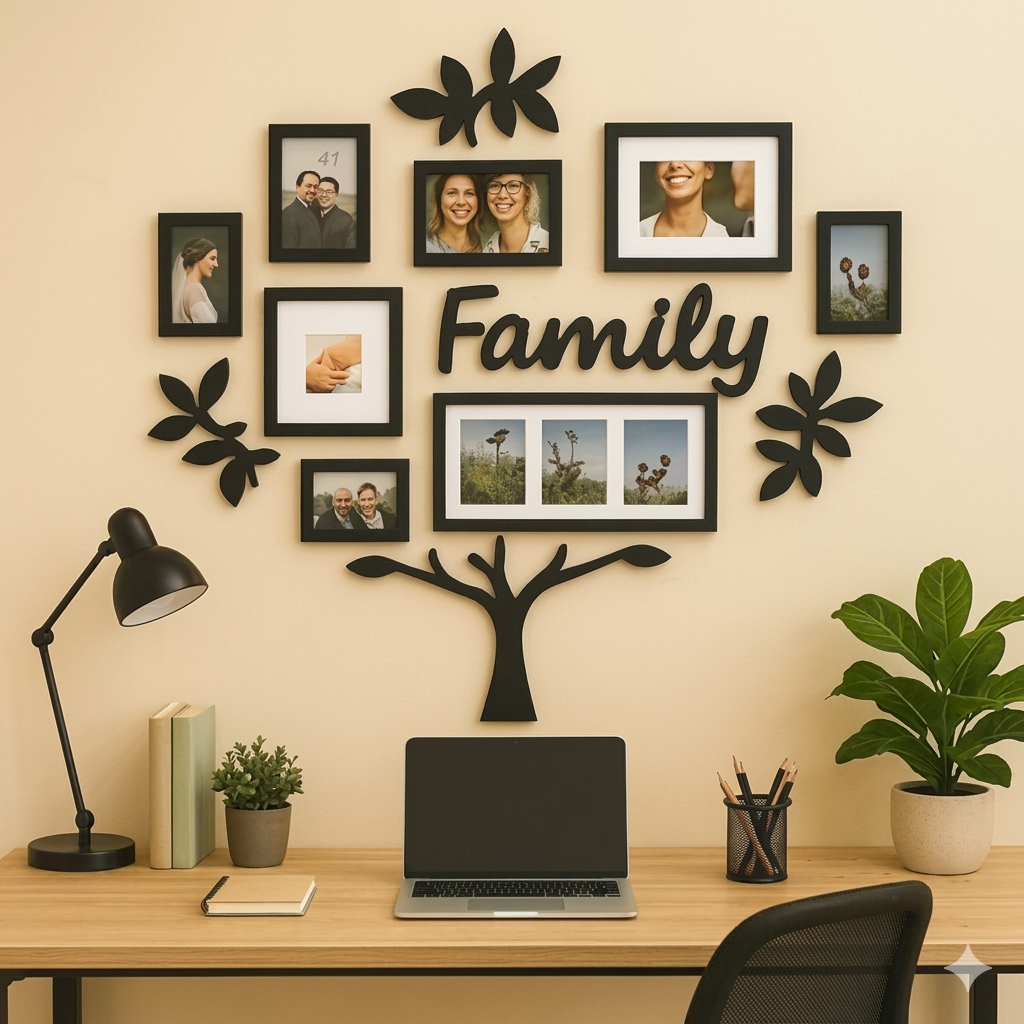 Porta Retrato De Parede Familia Galhos Mural Com 6 Espaços Para Fotos Em Mdf Black Friday
