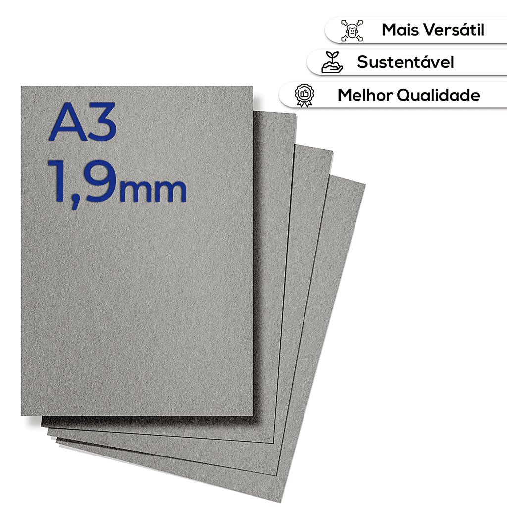 Kit 20 PAPELÃO PARANÁ CINZA A3 HOLLER PLACAS 1,9mm - Encardenação para Agenda e Caderno