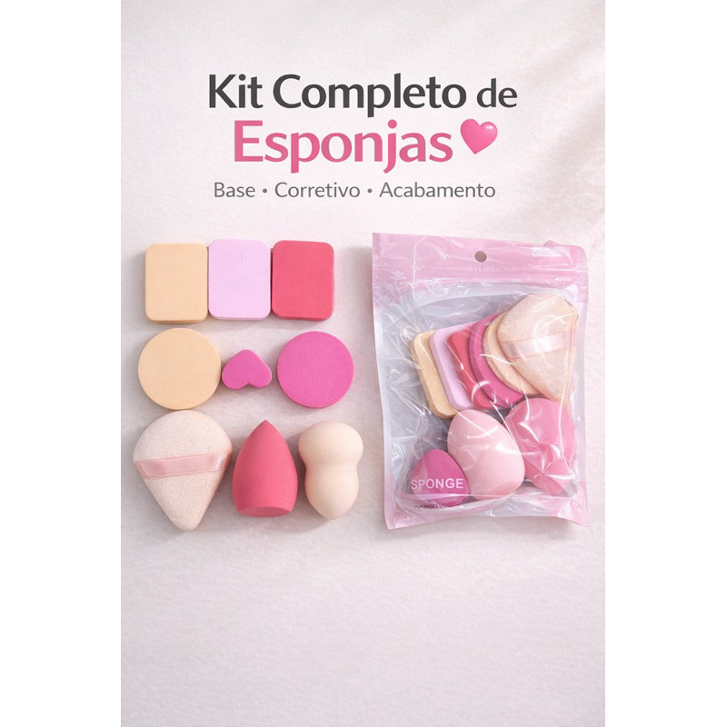 Kit 9 Esponjas de Maquiagem Profissional Macias Beauty Blender Para Base Corretivo Completo