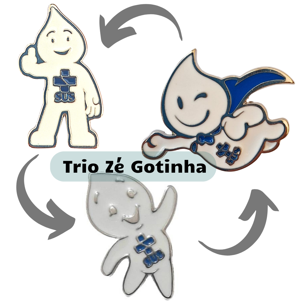 30 Unidades Pin Broche Boton Trio Zé Gotinha Campanha De Vacinação Enfermagem Saúde