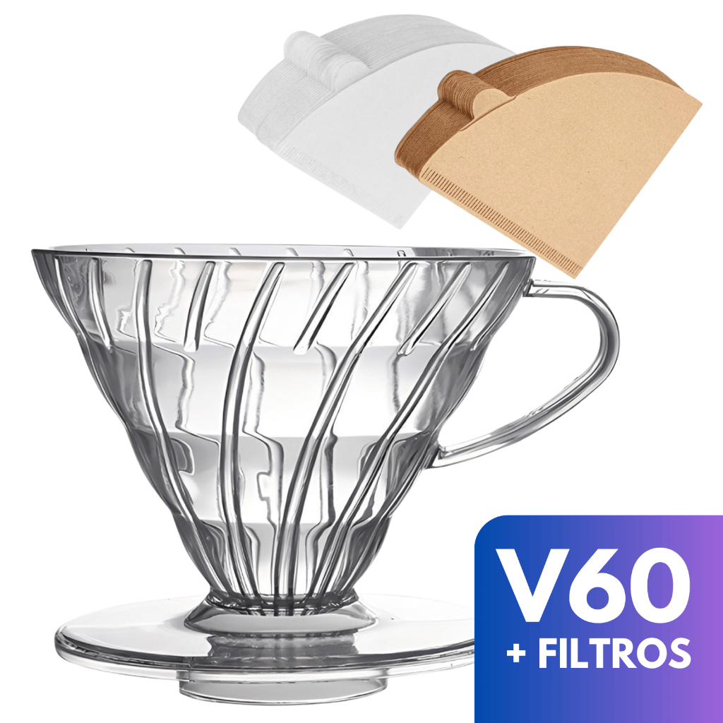 Coador de Café Acrílico V60 Porta Filtro  + 50 Filtros - Tipo Hario em Oferta na Shopee