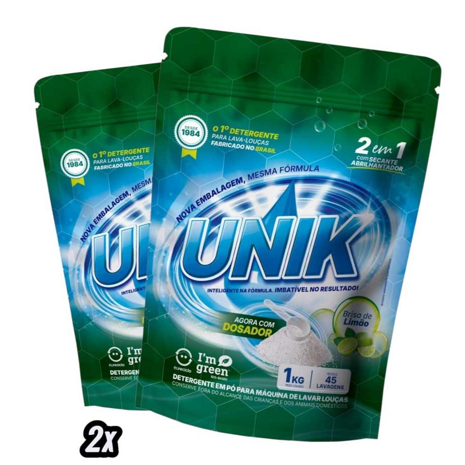 Kit 2 Detergente Unik 1K Pó Para Lava Louças Limão