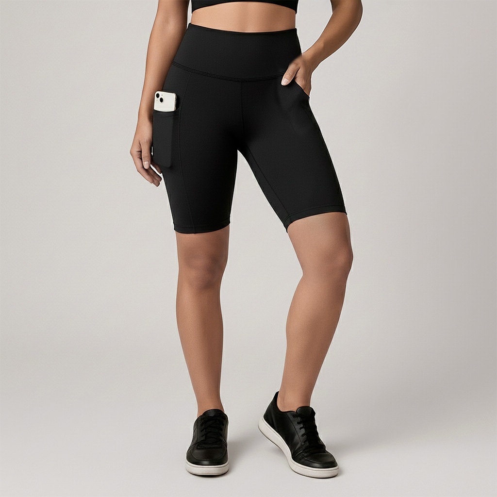 Shorts Legging Fitness Feminino Cintura Alta Com Bolso Bermuda Academia