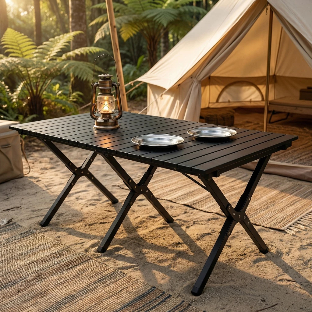 Mesa de camping dobrável 90/120 cm, mesa dobrável para uso externo, mesa de camping em aço carbono em Oferta na Shopee