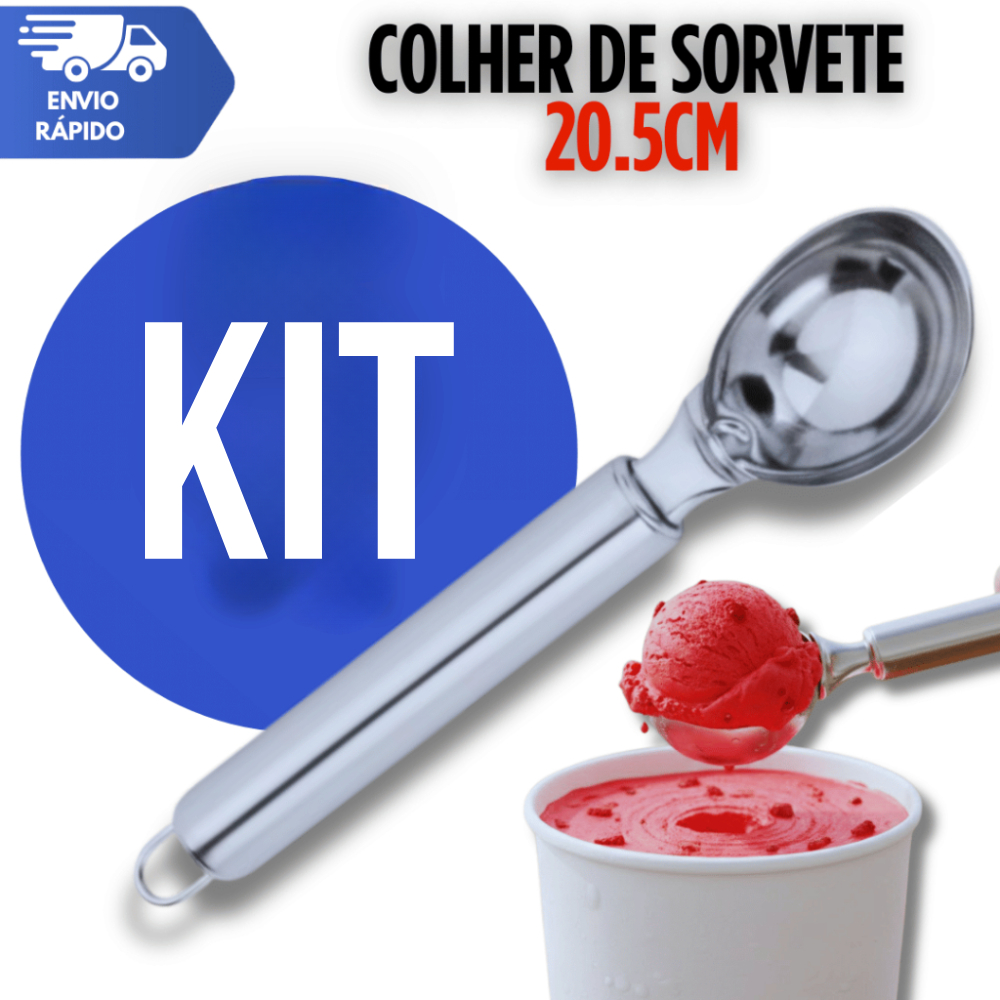 Colher Pegador de Sorvete e Açaí em Aço Inox 20,5cm Reforçada e Resistente Premium Utilidades