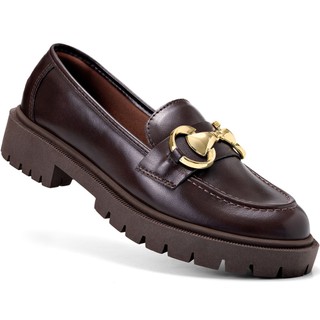 Mocassim Feminino Lumiss Tratorado Confortável Casual Enfeite Metalizado Dourado