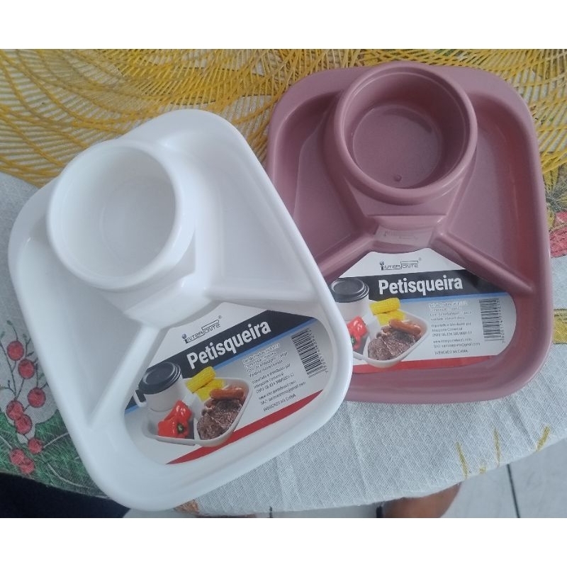 Petisqueira com 3 Divisórias e Porta Molho – Prato para Petisco Churrasco e Lanches