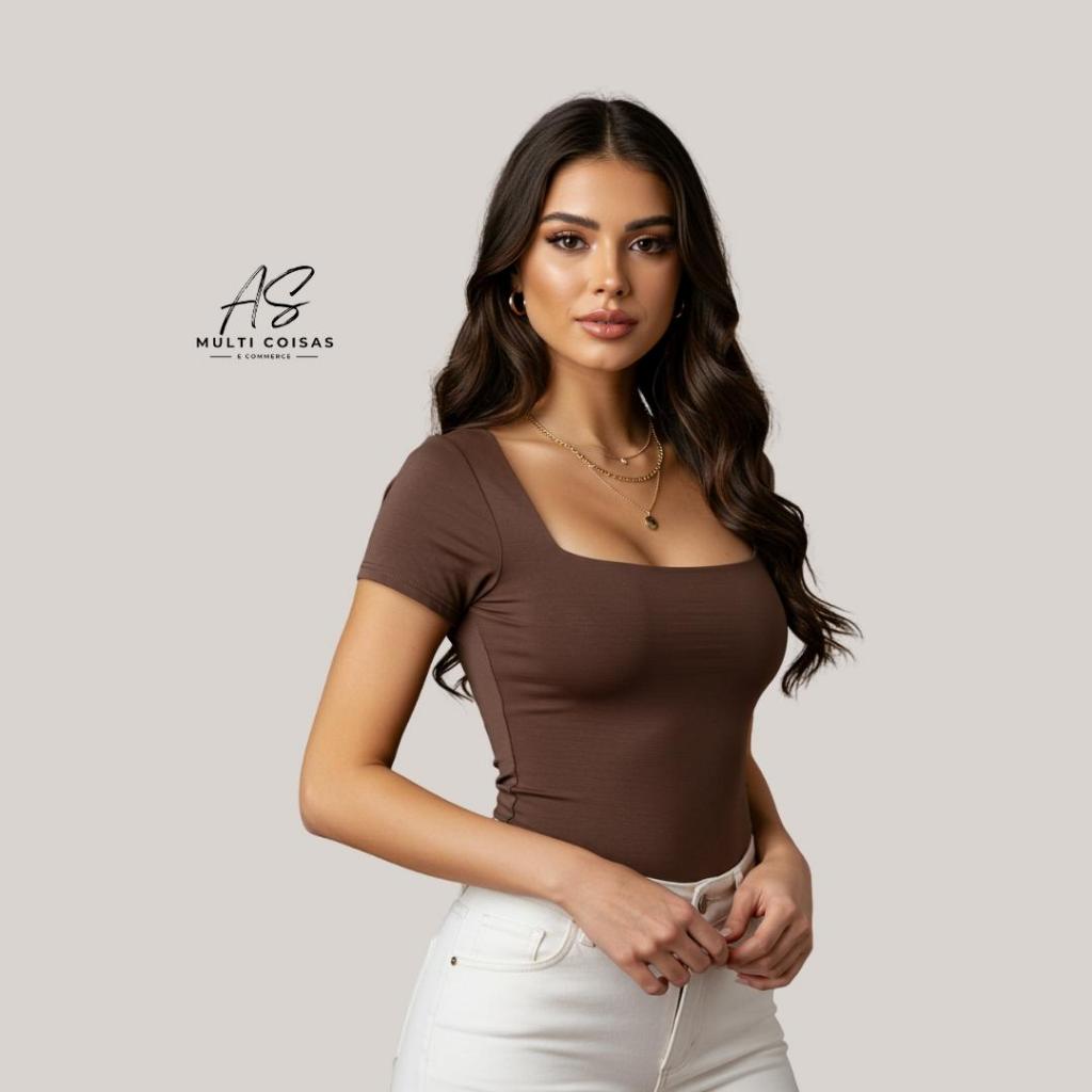 BLUSINHA FEMININA BABY LOOK BÁSICA COM DECOTE QUADRADO VARIAS CORES PROMOÇÃO ATACADO ROUPA FEMININA ACADEMIA DIA A DIA