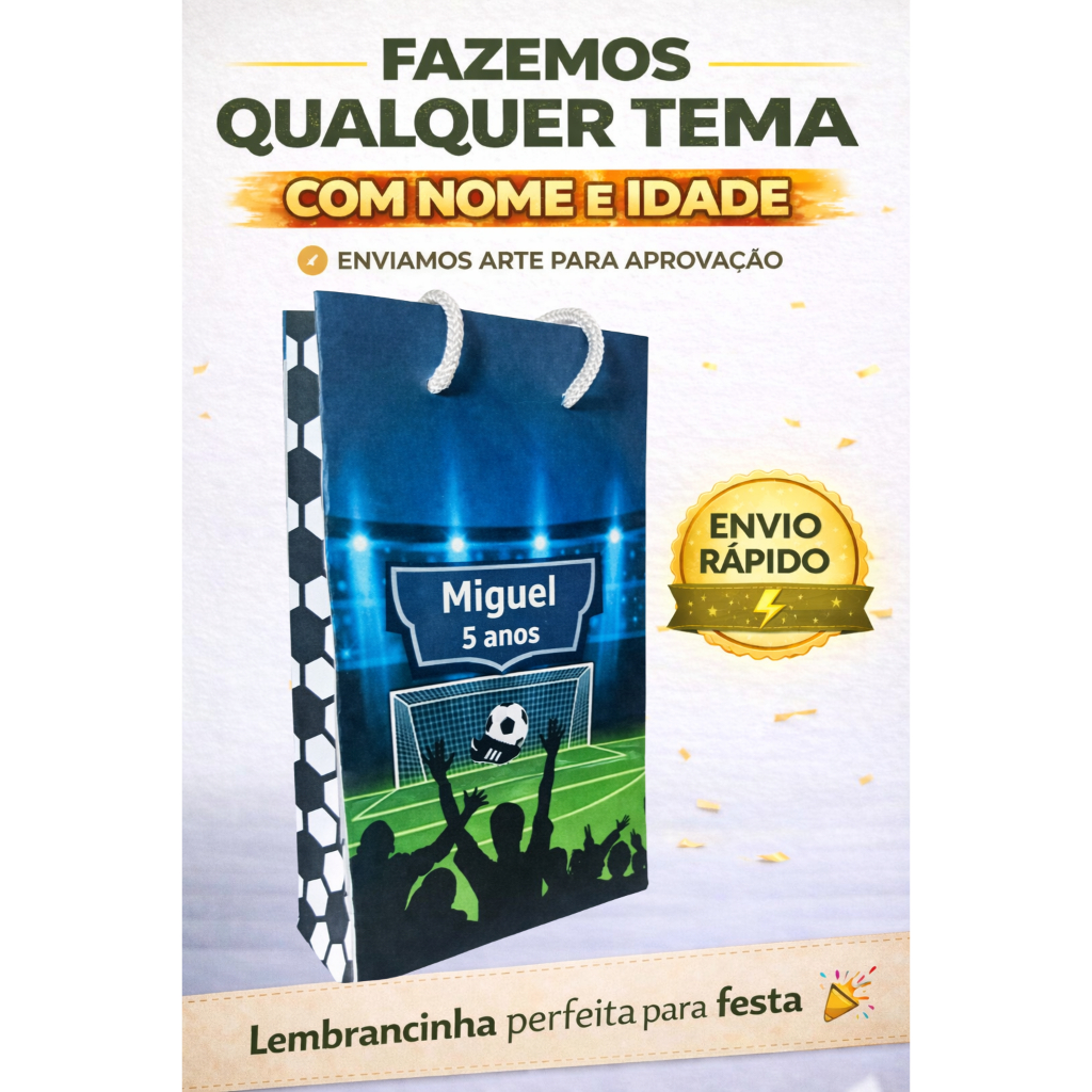 Sacolinha Futebol Personalizada + Nome e Idade | Lembrancinha Festa Infantil