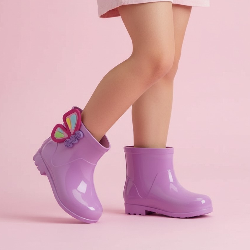 Galochas Infantil Menina Impermeável Confortável Campo Chuva Borboleta